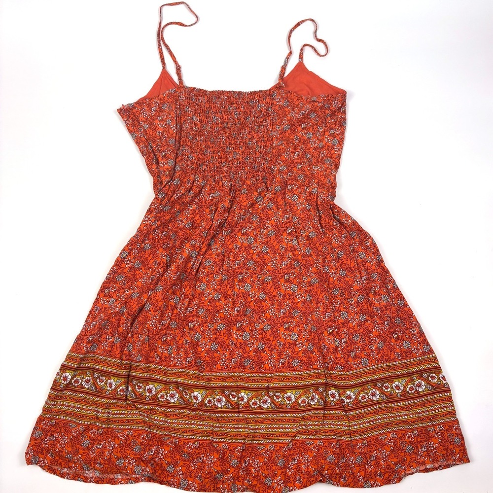 Old Navy Floral‎ Cami Mini Sun Dress Womens Sz M Orange Cottage Boho Pintuck - Picture 2 of 16